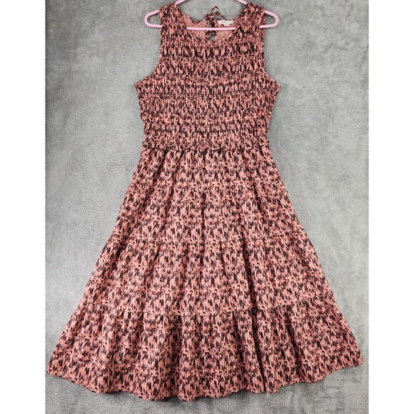 beachlunchlounge Dresses & Skirts - BeachLunchLounge Dress Womens Large Pink Black Smocked Sleeveless Tiered Midi